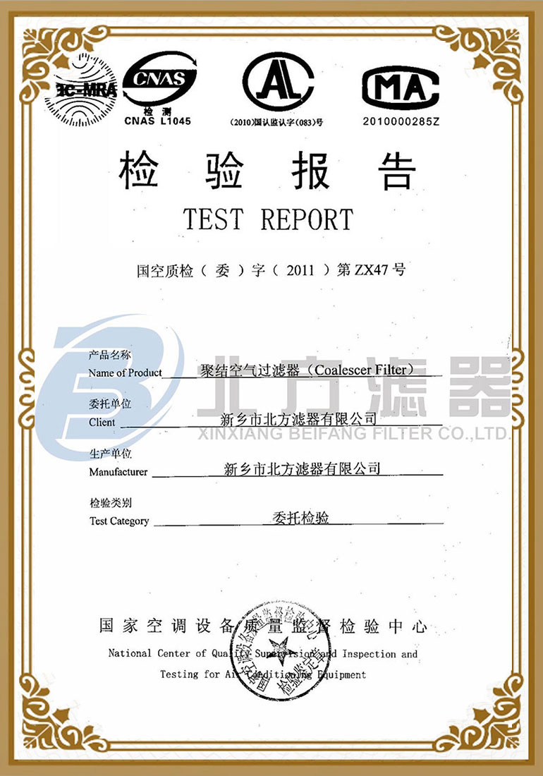聚結空氣（qì）過濾器檢測報告